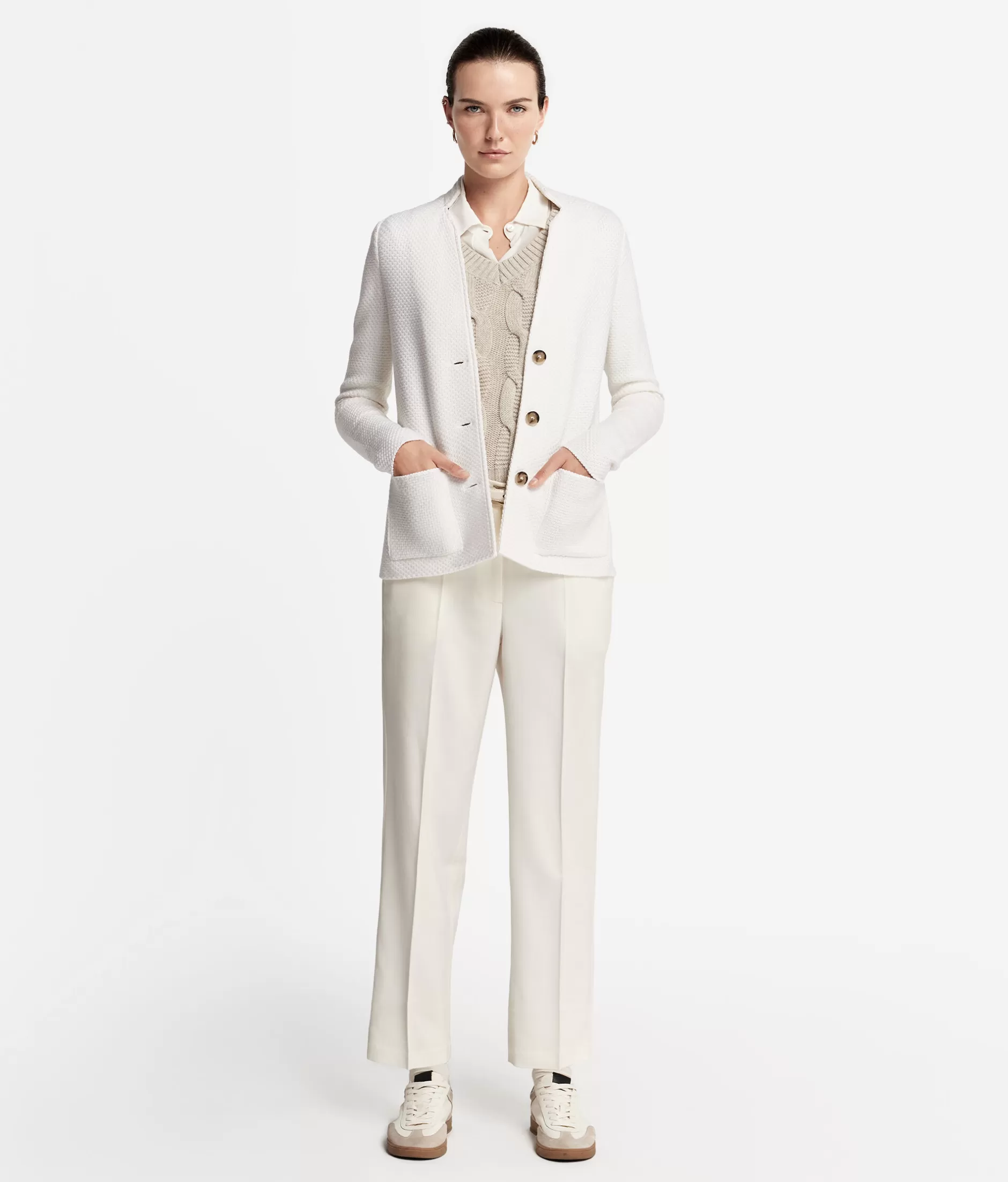 Shop Falconeri Basket Weave Jacket white -8005 - bow