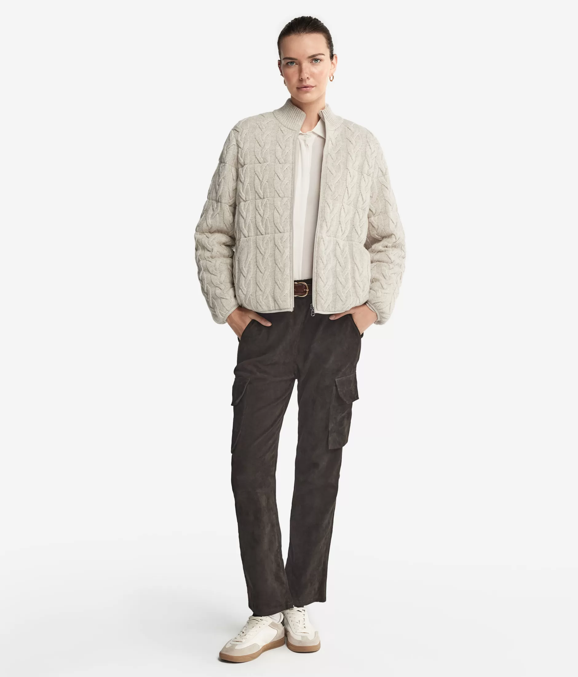 Store Falconeri Cashmere Cable-Knit Stitch Reversible Short Quilted Jacket natural -8176 - stone