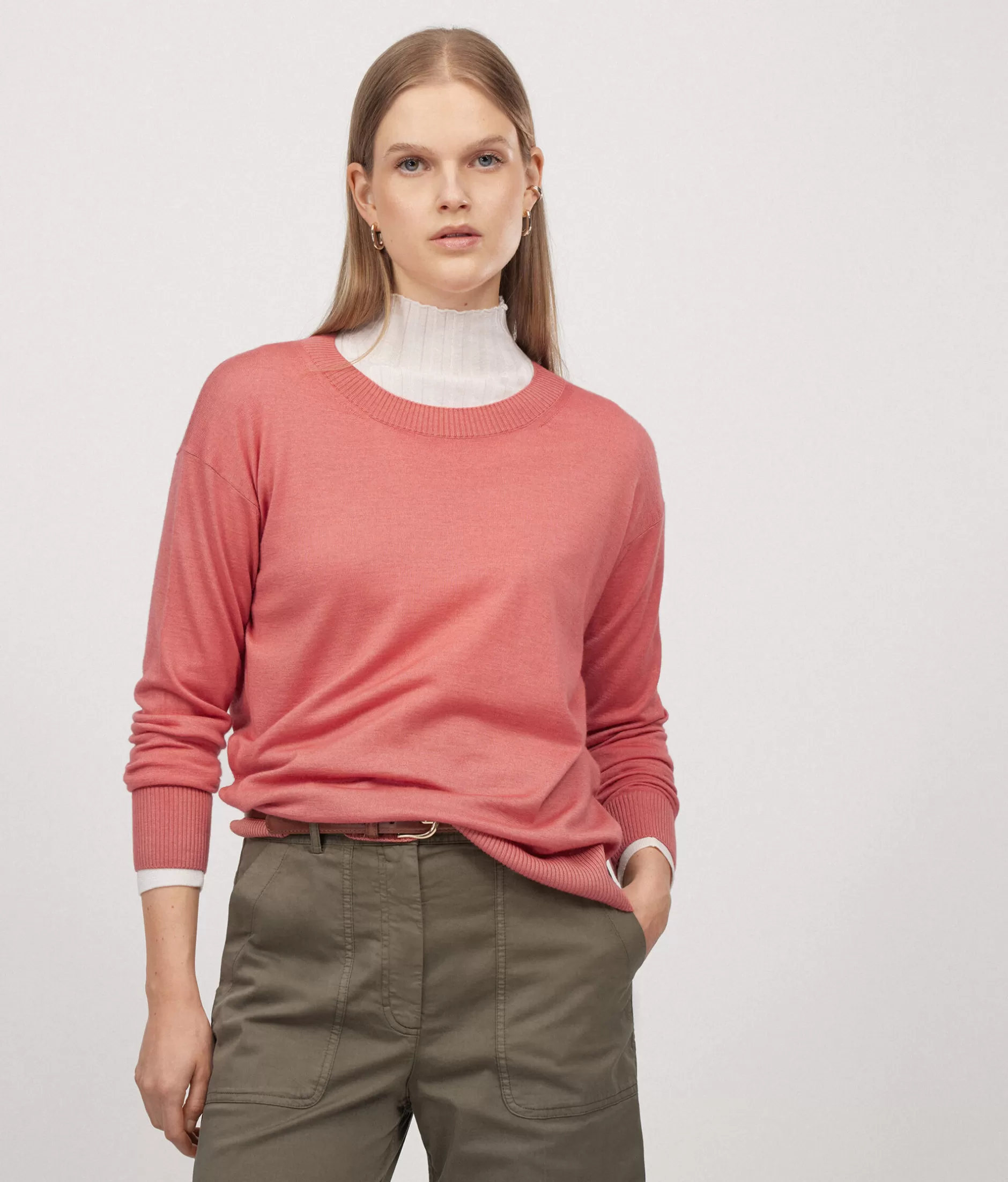 Cheap Falconeri Cashmere Crew Neck Sweater With Slits pink -8981 - garment-dyed peach pink
