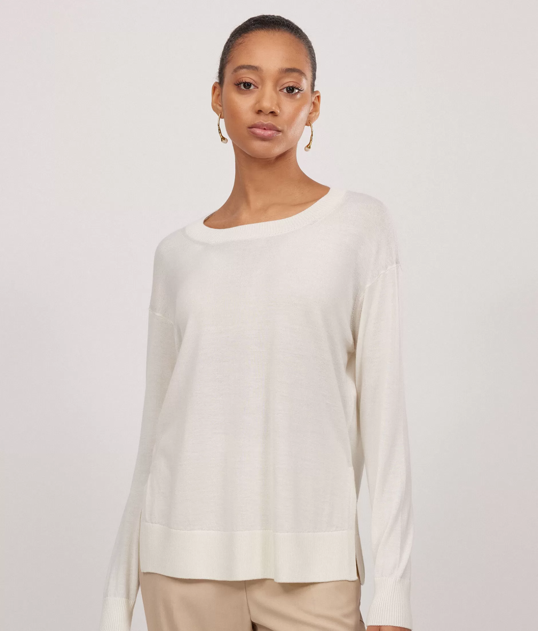 Flash Sale Falconeri Cashmere Crew Neck Sweater With Slits white -8005 - bow