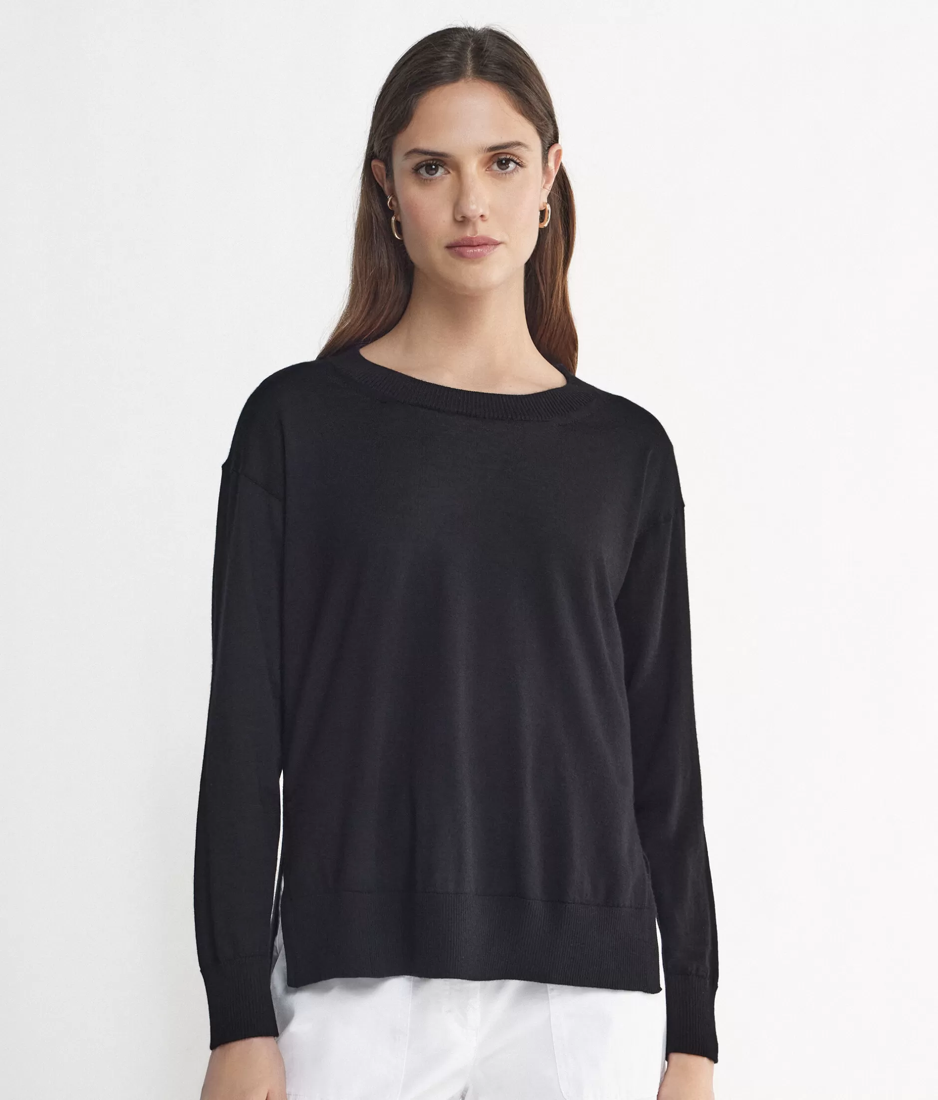 Sale Falconeri Cashmere Crew Neck Sweater With Slits black -9107 - black
