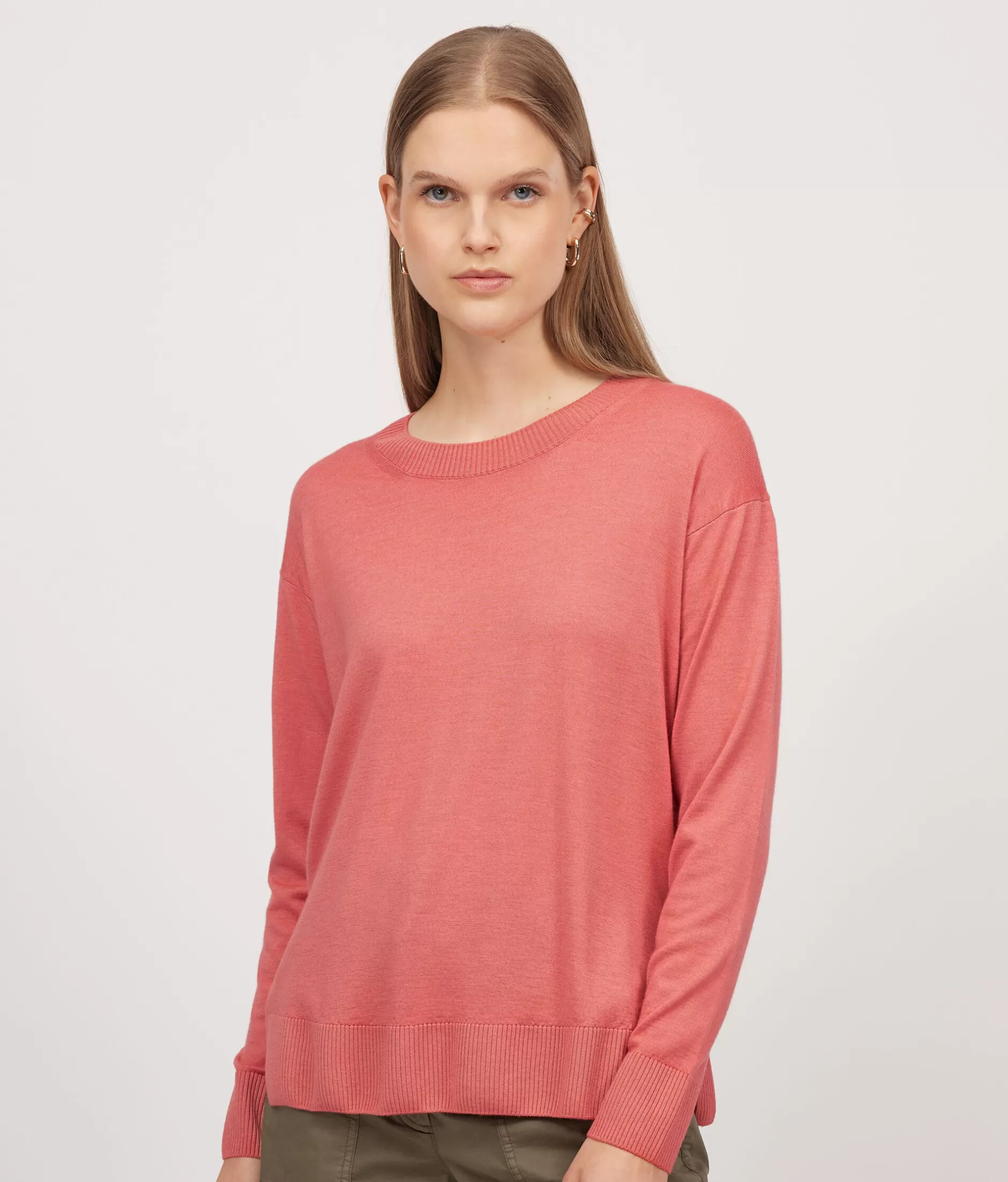 Cheap Falconeri Cashmere Crew Neck Sweater With Slits pink -8981 - garment-dyed peach pink