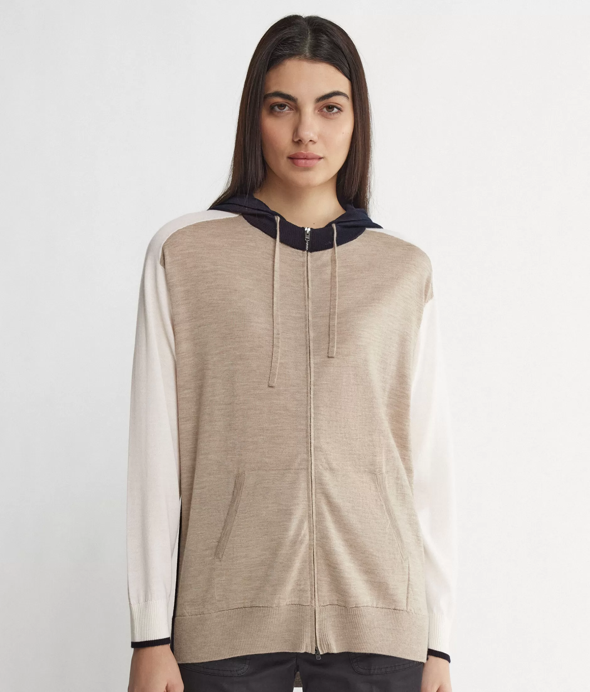 New Falconeri Color Block Cashmere Zip-Up Sweatshirt natural -8983 - oat melange