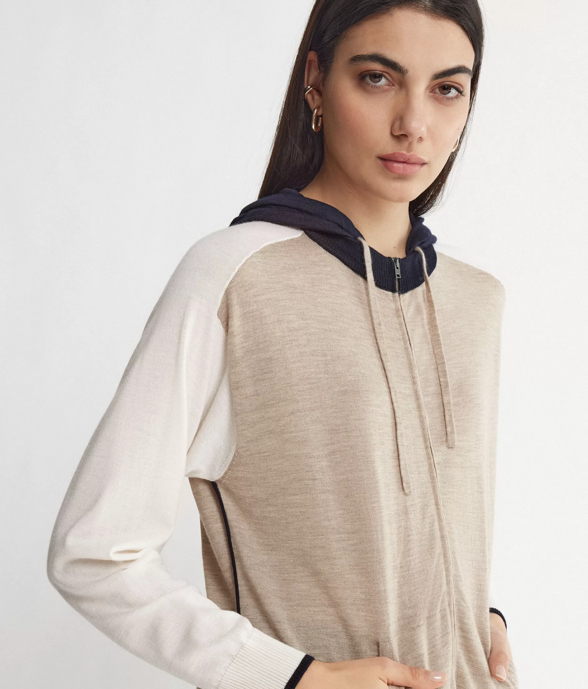 New Falconeri Color Block Cashmere Zip-Up Sweatshirt natural -8983 - oat melange