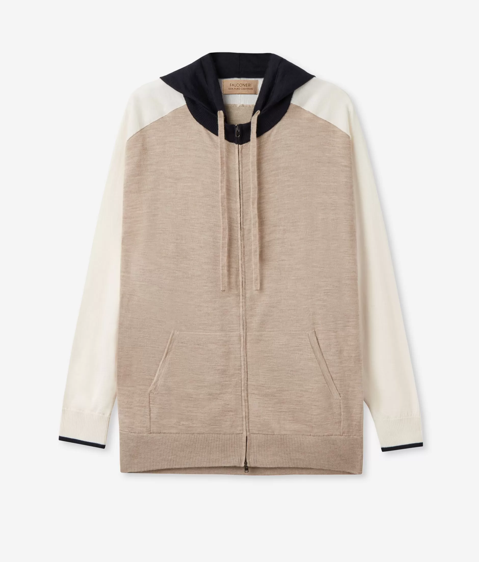 New Falconeri Color Block Cashmere Zip-Up Sweatshirt natural -8983 - oat melange
