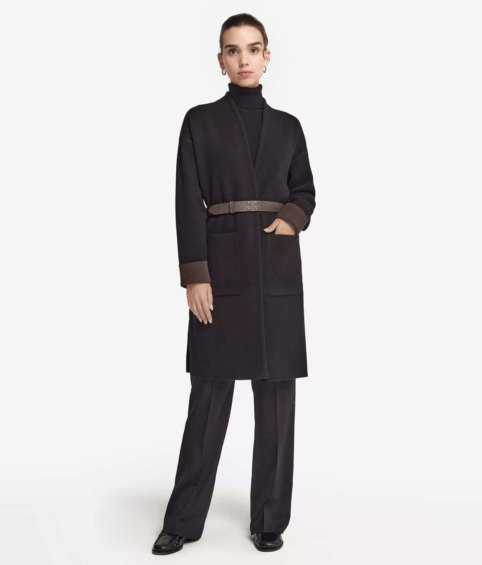 Online Falconeri Double-Sided Ultrasoft Cashmere Coat black -8910 - black brown