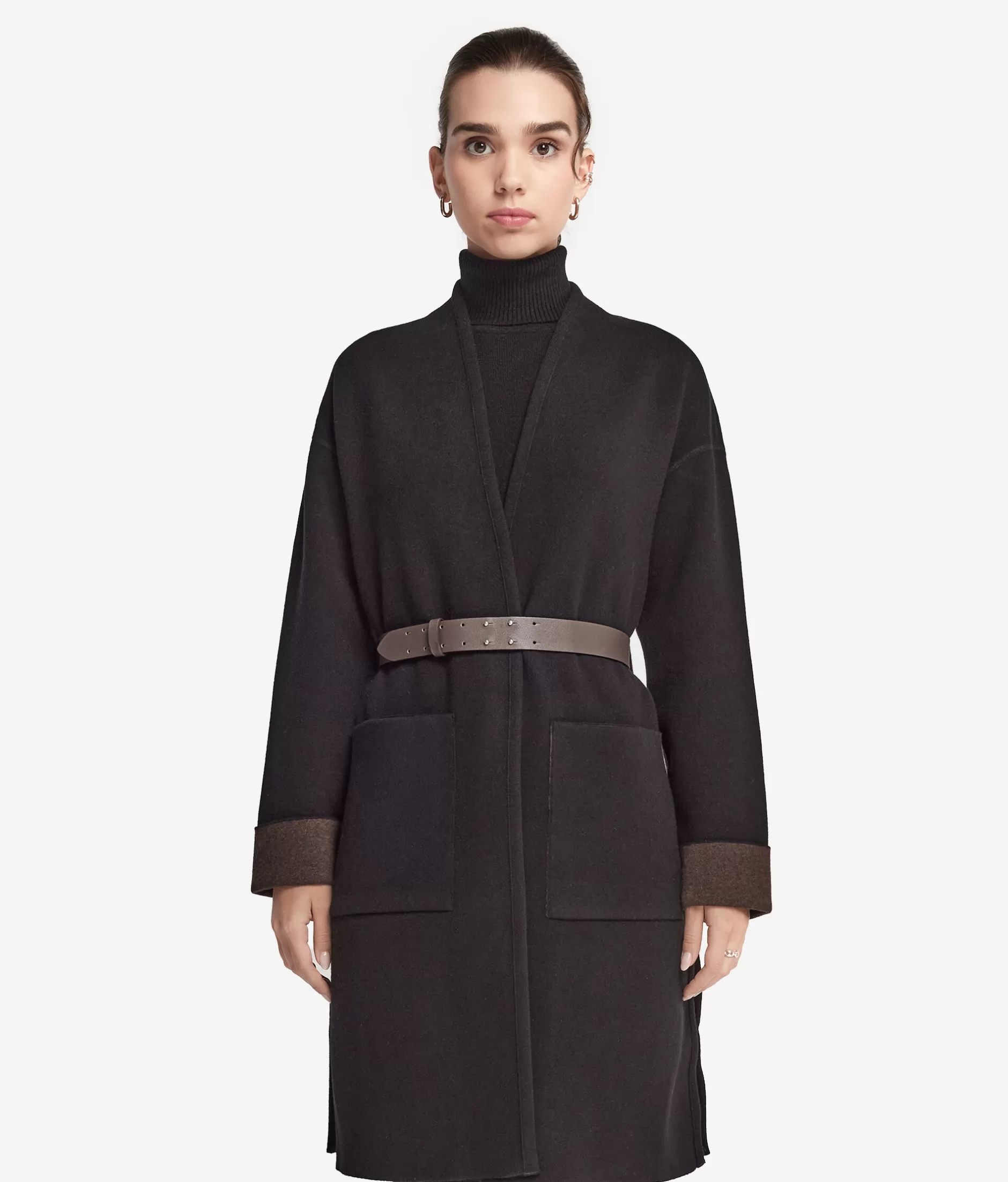 Online Falconeri Double-Sided Ultrasoft Cashmere Coat black -8910 - black brown
