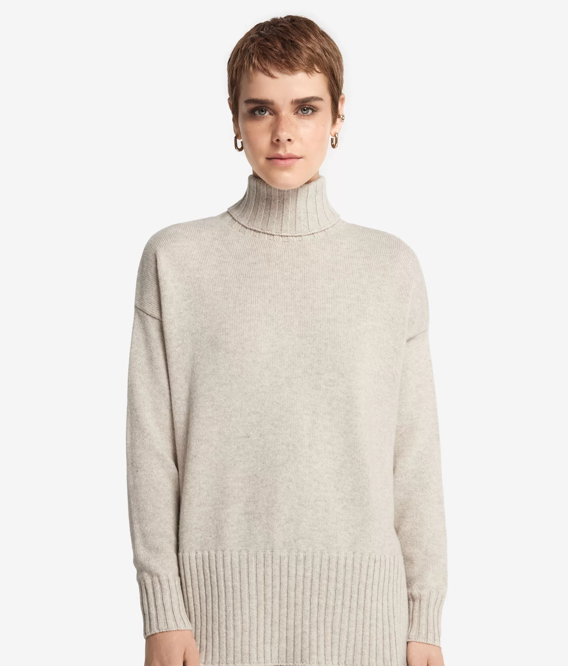 New Falconeri Oversized Turtleneck Sweater In Ultrasoft Cashmere natural -8176 - stone