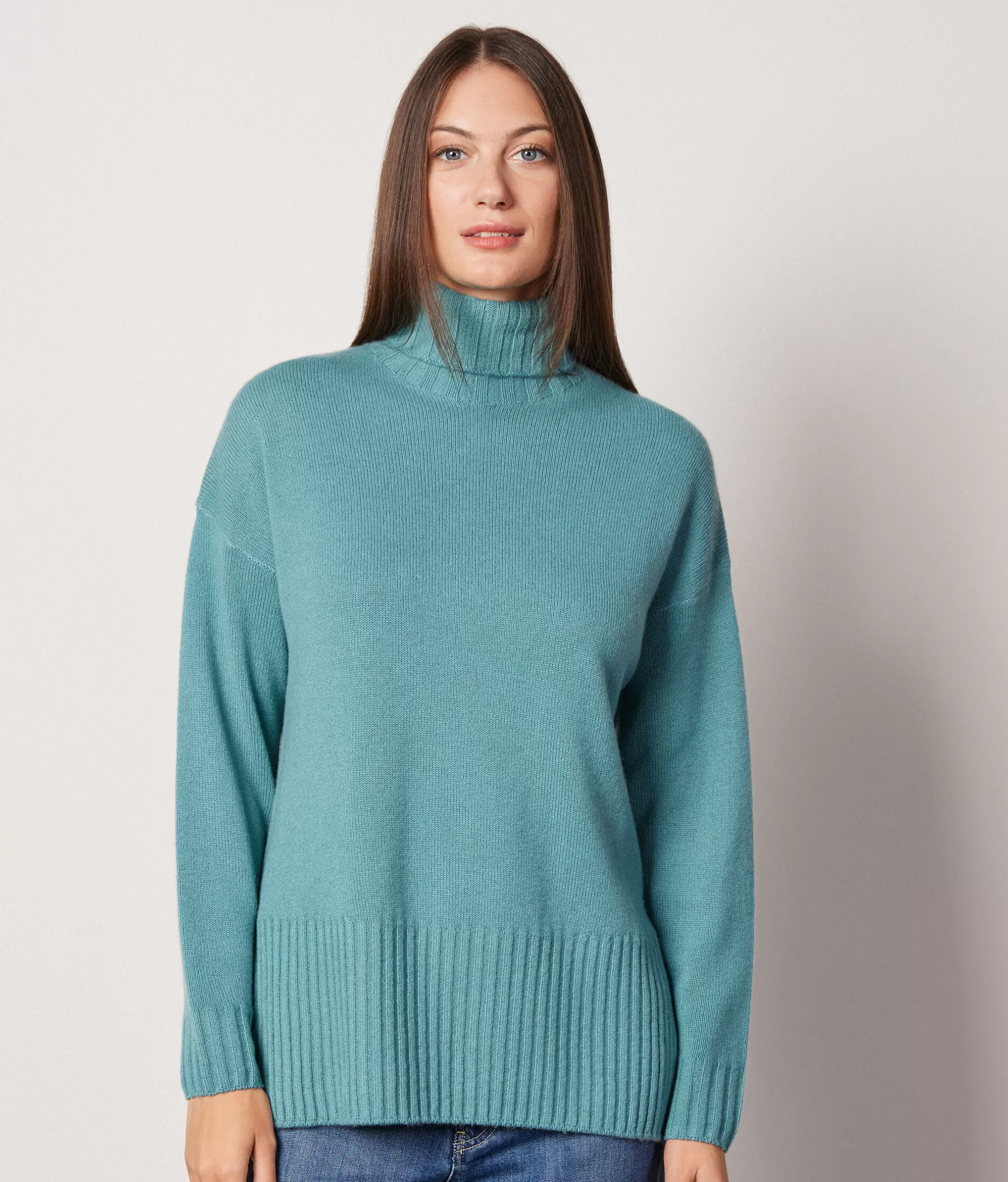 Fashion Falconeri Oversized Turtleneck Sweater In Ultrasoft Cashmere green -8925 - garment-dyed dark aqua