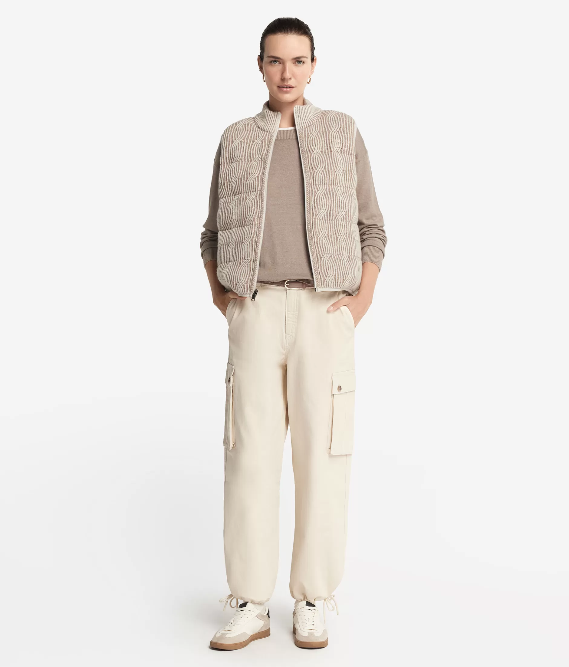 Online Falconeri Reversible Sleeveless Short Quilted Jacket brown -9047 - stone/oatmeal