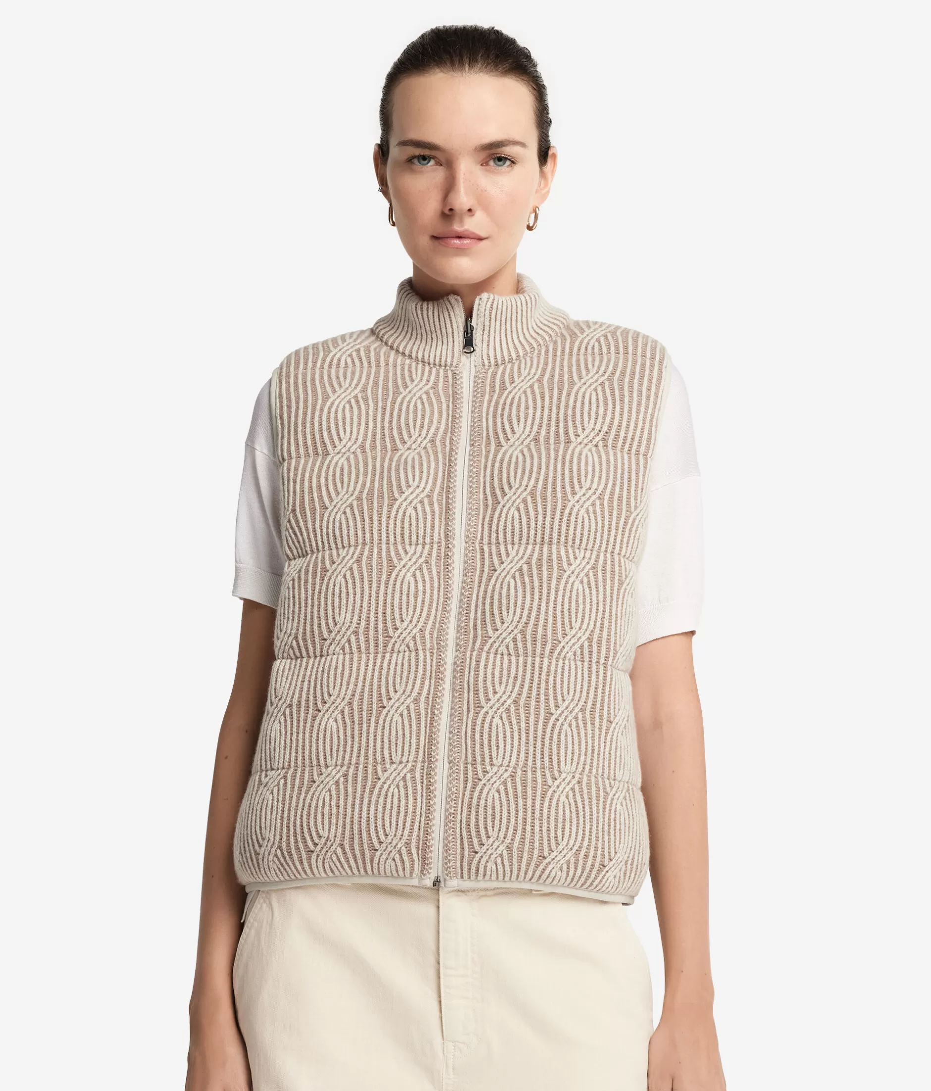 Online Falconeri Reversible Sleeveless Short Quilted Jacket brown -9047 - stone/oatmeal