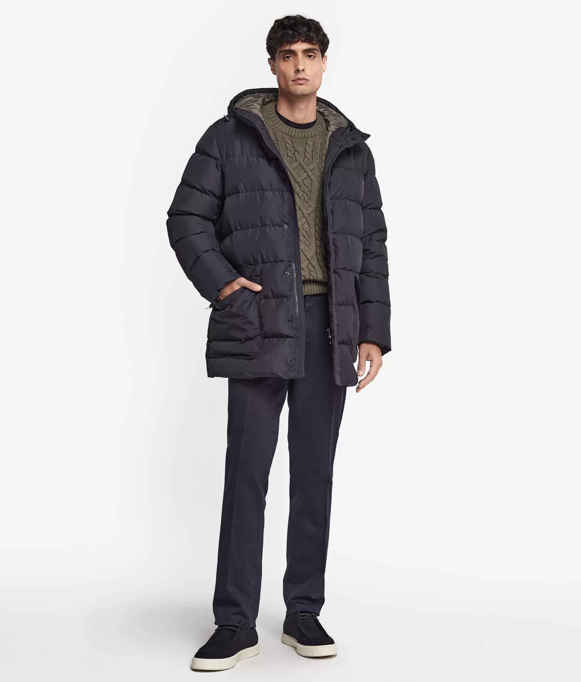 New Falconeri Short Quilted Parka Jacket With Hood And Cashmere Inner Lining blue -9056 - blu notte