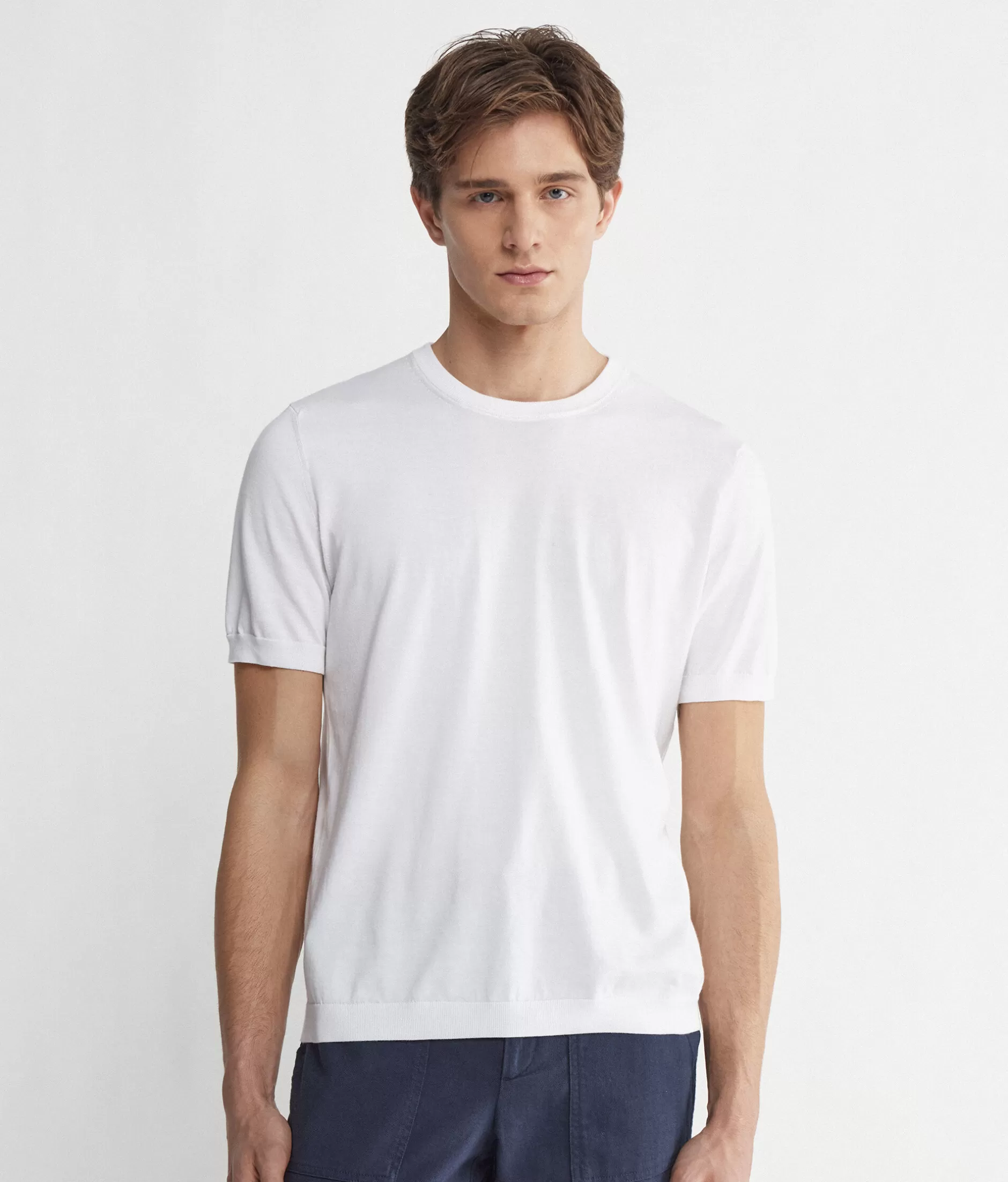 Outlet Falconeri Short-Sleeve Fresh Cotton Crew Neck T-Shirt white -8078 - white