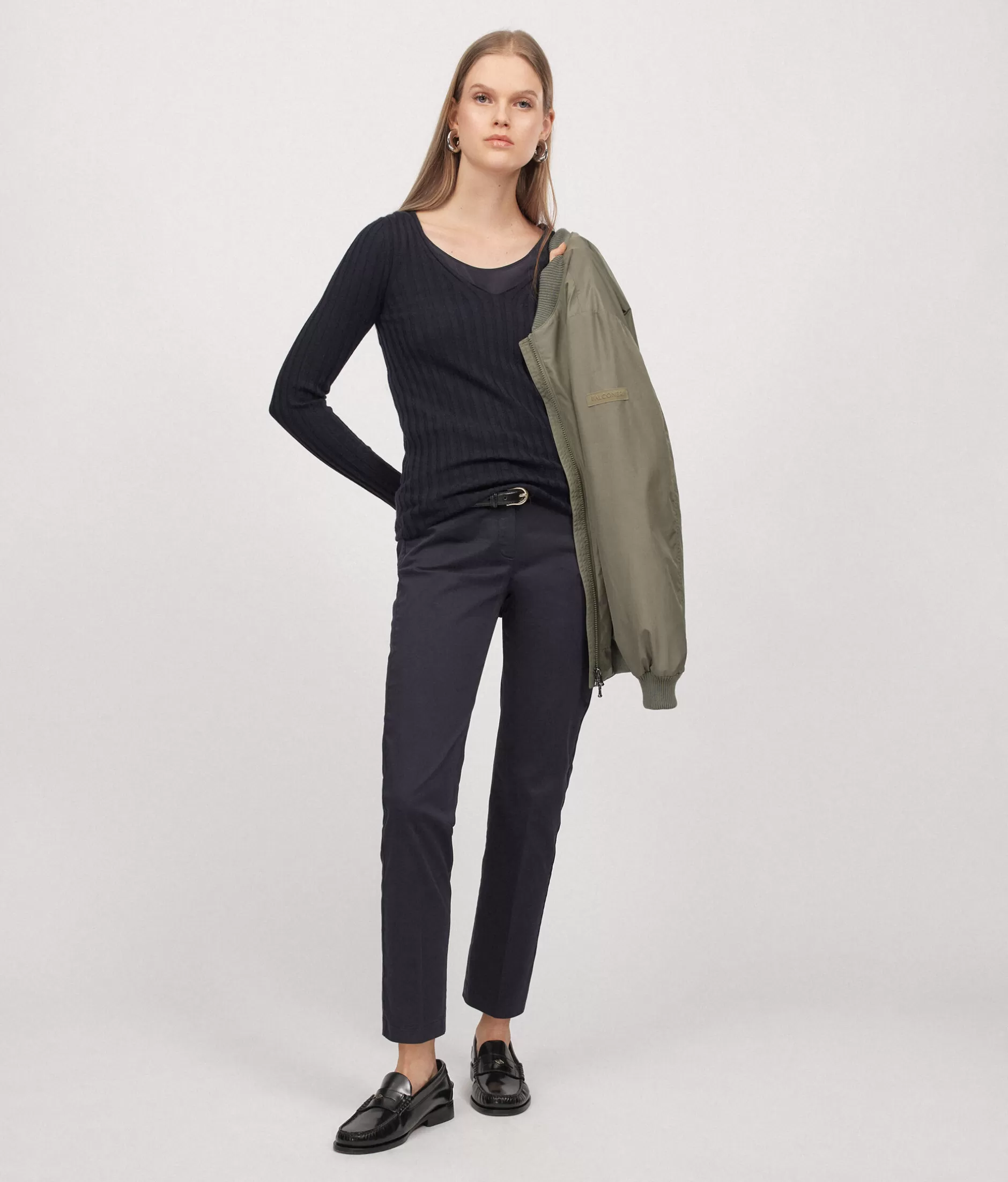 Fashion Falconeri Ultrafine Cashmere Ribbed V-Neck Sweater blue -9400 - navy blue