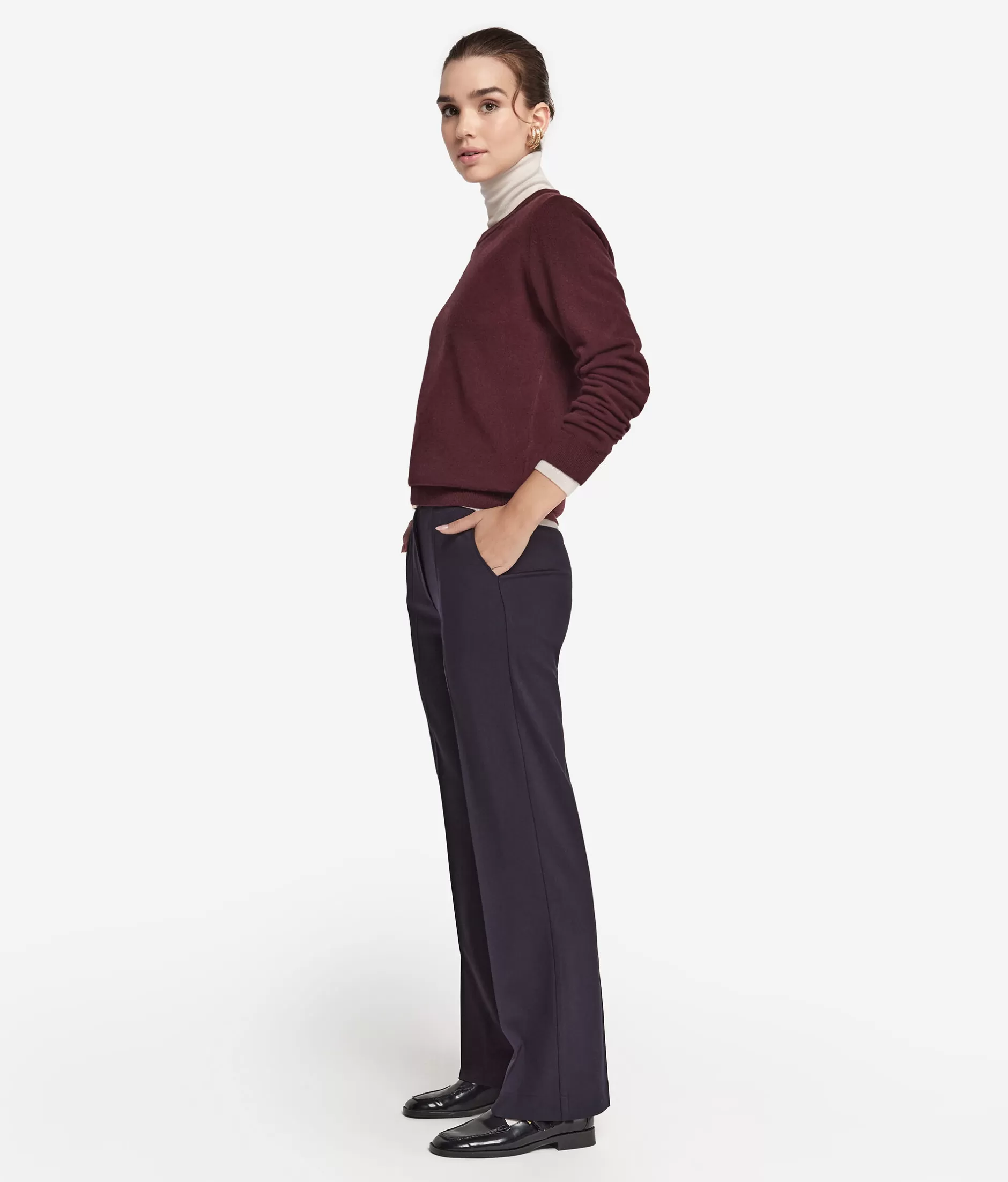 Clearance Falconeri Ultrasoft Cashmere Long Sleeved Crewneck Sweater burgundy -9100 - ruby