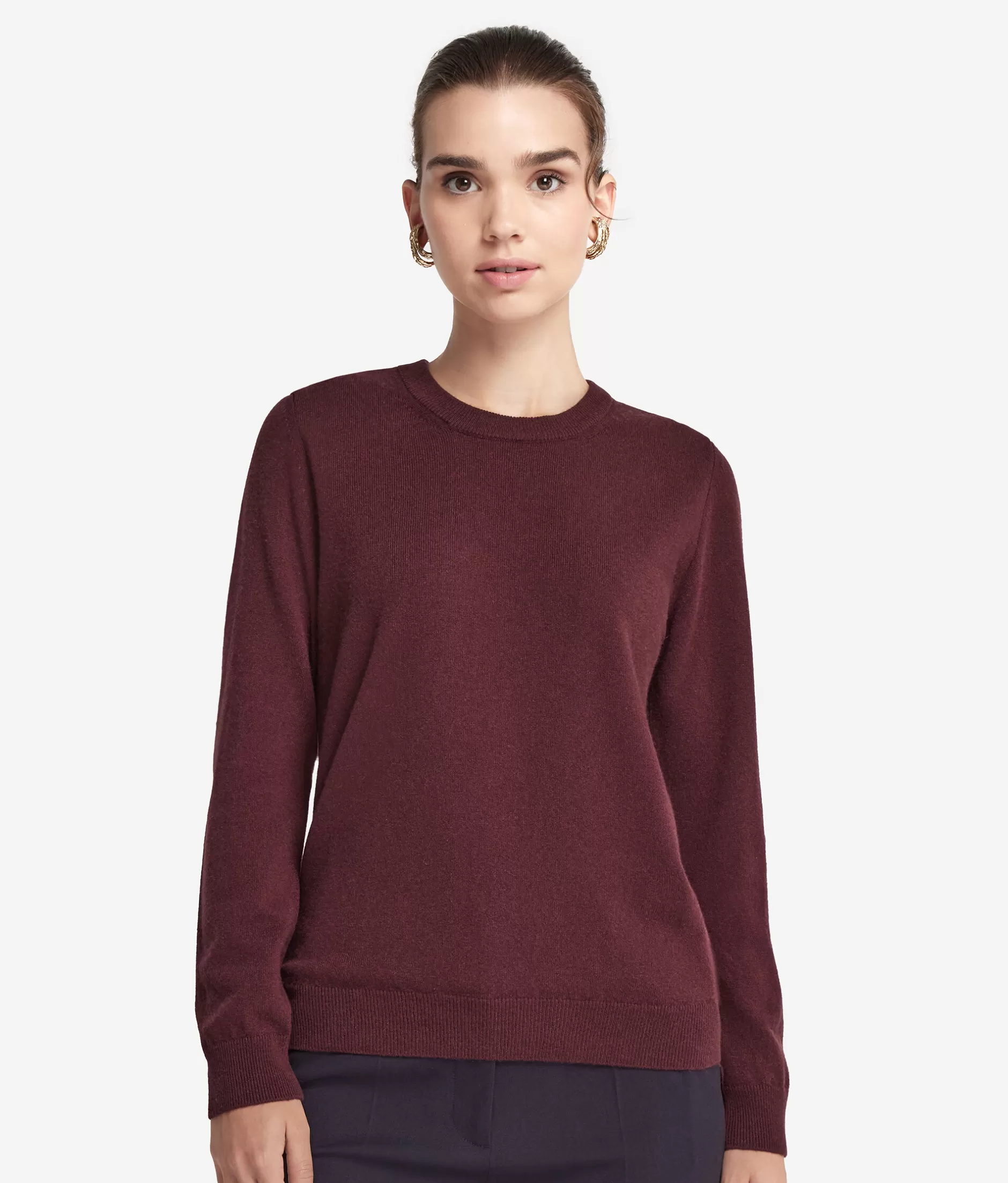 Clearance Falconeri Ultrasoft Cashmere Long Sleeved Crewneck Sweater burgundy -9100 - ruby