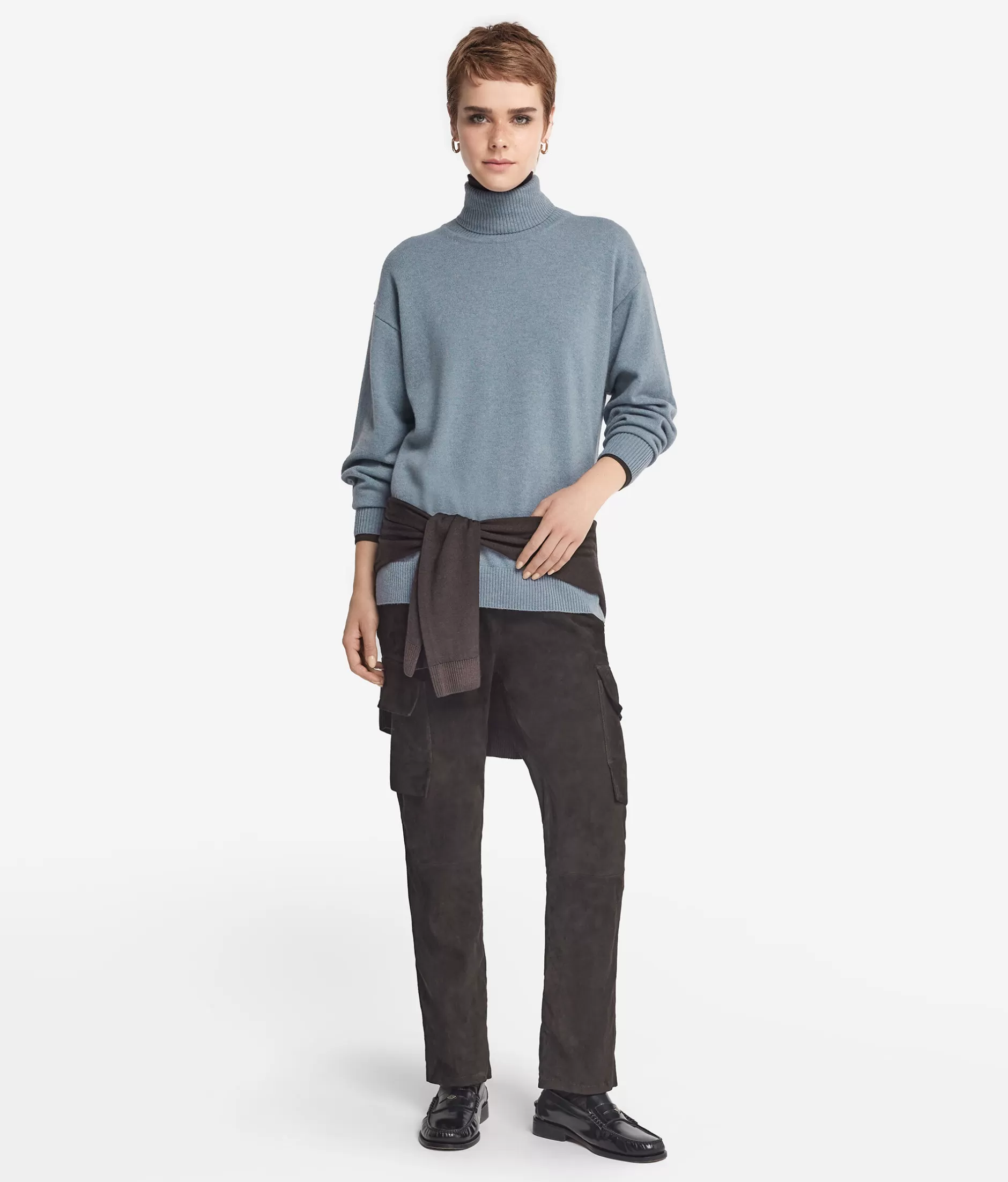 Store Falconeri Ultrasoft Cashmere Turtleneck Sweater With Slits light blue -9078 - niagara