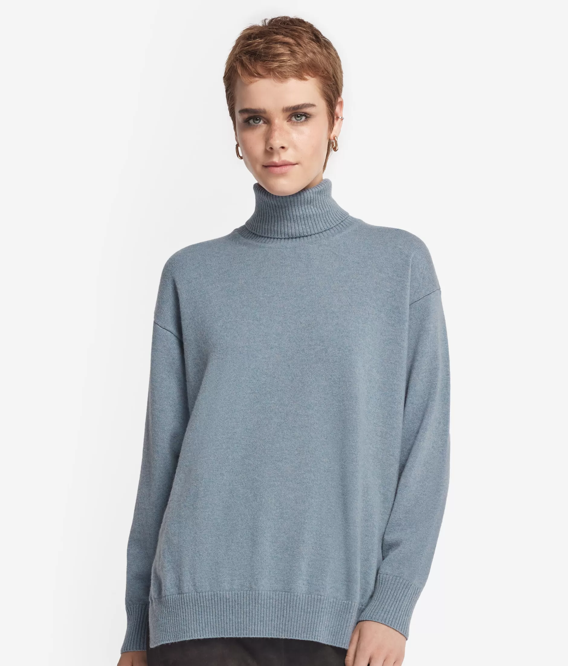 Store Falconeri Ultrasoft Cashmere Turtleneck Sweater With Slits light blue -9078 - niagara