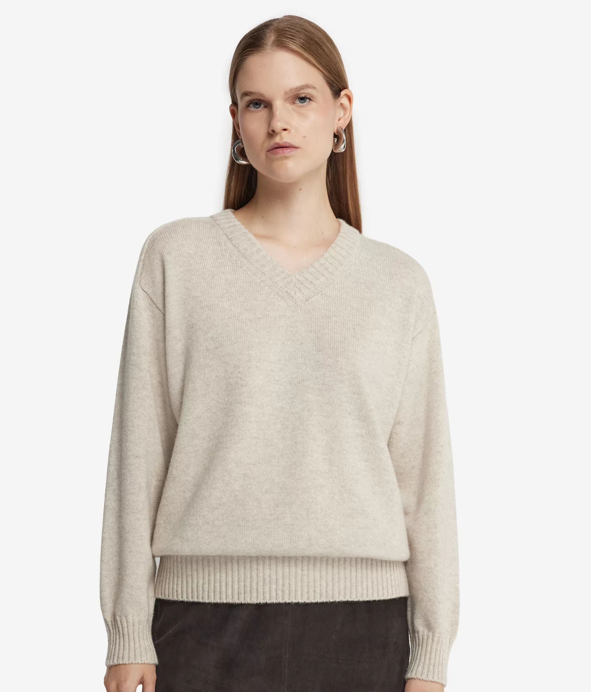 Fashion Falconeri Ultrasoft Cashmere V-Neck Sweater With Set-in Sleeves natural -8176 - stone