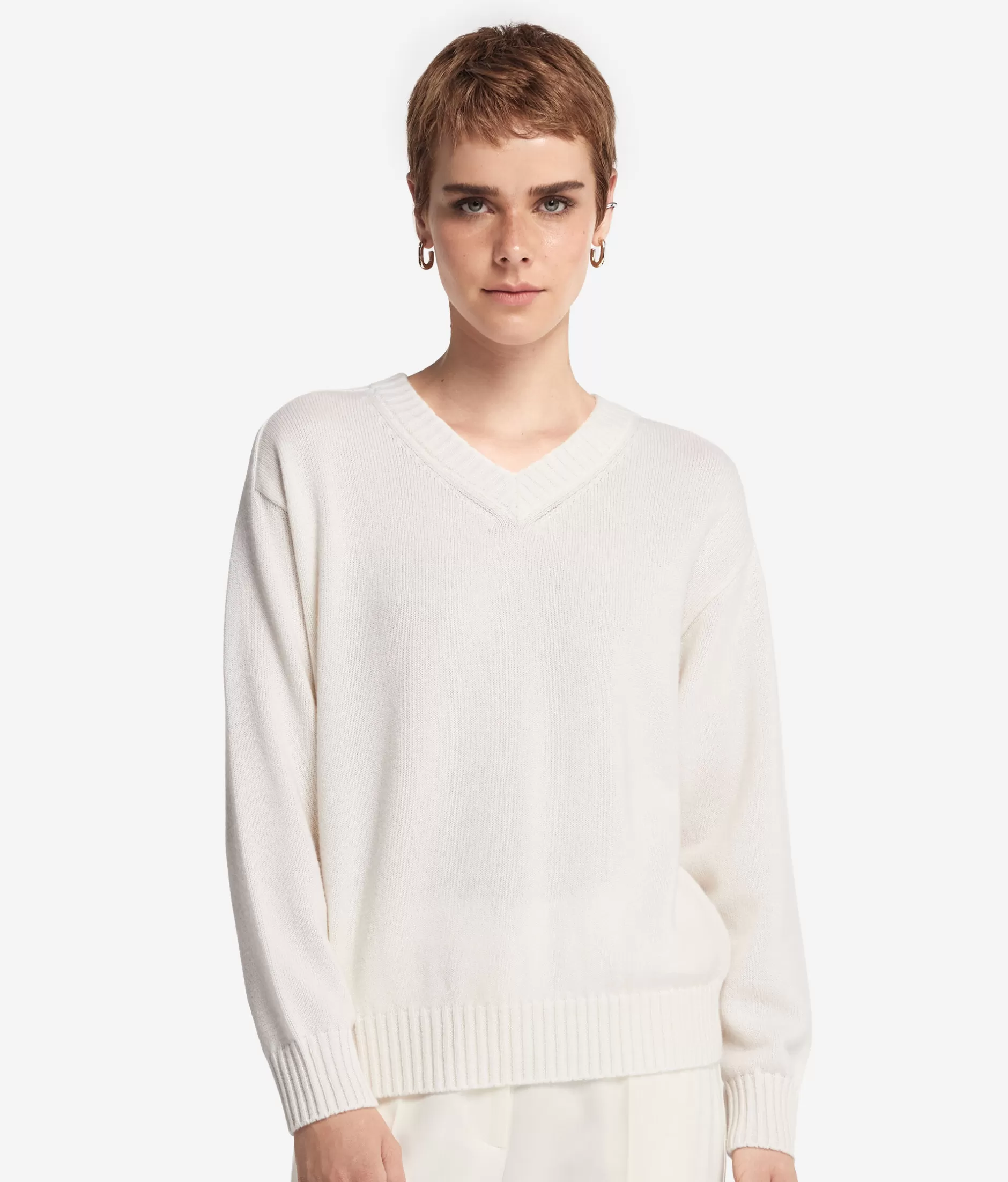 Best Sale Falconeri Ultrasoft Cashmere V-Neck Sweater With Set-in Sleeves white -8005 - bow